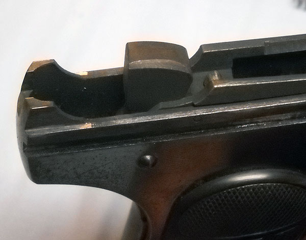 detail, Colt 1903 frame with hammer in fired position